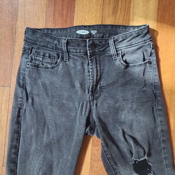 Old Navy Black ROCKSTAR Super Skinny Ankle Ripped Jeans Size 4 Tall - Picture 5 of 15